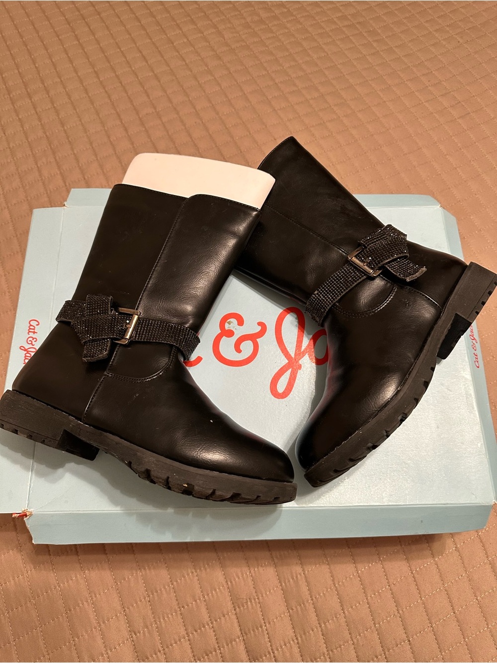 Cat & Jack Kids Black Mid-Calf Buckle Boots